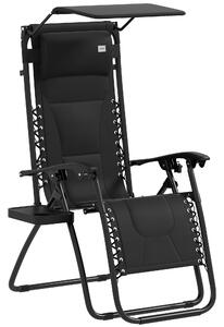Outsunny Zero Gravity Lounger Chair, Folding Reclining Patio Chair with Shade Cover, Cup Holder, Cushion and Headrest for Poolside, Camping, Black