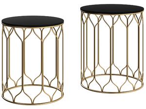 Outsunny Garden Side Table Set of 2, Nesting Tables with Ceramic Tile Top with Metal Frame for Patio, Balcony, Porch, Black