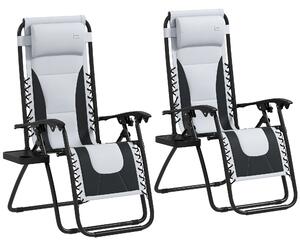 Outsunny Zero Gravity Lounger Chair Set of 2, Folding Reclining Patio Chair with Padded Seat, Cup Holder, Soft Cushion and Headrest for Poolside, Camping, Grey