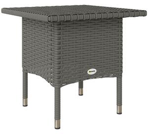 Outsunny Rattan Side Table, Outdoor Coffee Table with Plastic Board Under the Full Woven Table Top for Patio, Garden, Balcony, Grey