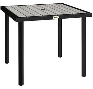 Outsunny Square Garden Dining Table with 5.4cm Parasol Hole, Slatted Top, Metal Frame, 86 x 86 x 71 cm, Light Grey