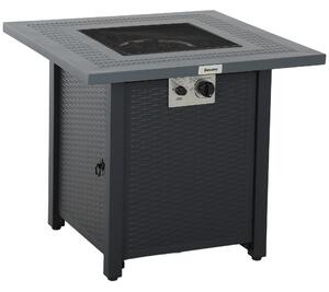 Outsunny Square Propane Gas Fire Pit Table, 40000 BTU Rattan Smokeless Firepit Patio Heater with Lava Rocks and Lid, 71cm x 71cm x 62cm, Dark Grey