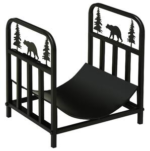 Outsunny Firewood Log Rack Curved Fireplace Log Holder Wood Storage Rack w/ Handles, Bear Shape Design, 42 x 33.5 x 43 cm, Black Aosom UK