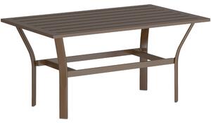 Outsunny Metal Garden Coffee Table, Rectangular Outdoor Side Table with Slatted Tabletop, Foot Pads for Outside, Garden, Balcony, Porch, 91.5 x 55 x 45cm, Brown