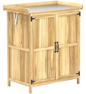 Outsunny 43 x 74cm Fir Wood Shed, with Metal Worktop - Natural Finish