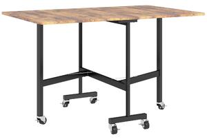 HOMCOM Six-Seater Drop-Leaf Dining Table, with Wheels - Brown Wood-Effect