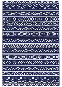 Outsunny Reversible Outdoor Rug with Carry Bag, Waterproof Plastic Straw Mat for Garden, Deck, RV, Picnic, Beach, Camping, 182 x 274cm, Dark Blue and White