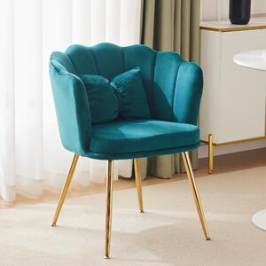 Modern Velvet Boucle Armchair with Petal Back, Gold Plated Legs and Butterfly Pillow, Living Room Accent Chairs, 62L x 60W x 77H cm, Green Aosom.UK