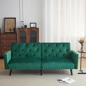 2-Seater Adjustable Velvet Sofa Bed with Storage Pockets, Removable Armrests, Button-Tufted Recliner Couch, 191L x 85W x 80H cm, Green Aosom.UK