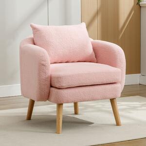 Teddy Velvet Armchair with Extra Thick Cushion, Solid Wood Legs, Modern Lounge Chair for Living Room, Bedroom, 72L x 71W x 79H cm, Pink Aosom.UK