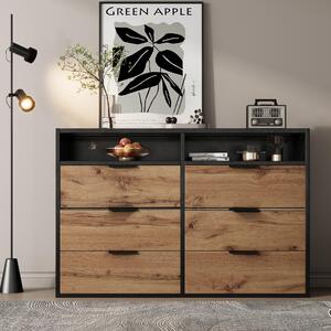 Sideboard Storage Cabinet Dresser with 6 Drawers and 2 Open Shelves, Anti-tip, Cabinet for Living Room, Hallway, 120L x 40W x 80H cm, Oak Aosom.UK