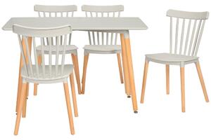 HOMCOM 5 Piece Dining Table Set with Beech Wood Legs, Space Saving Table and 4 Chairs for Small Kitchens, Grey Aosom UK