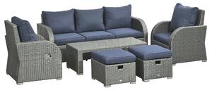 Outsunny 6pc Outdoor Rattan Wicker Furniture Set with 3-Seat Sofa, 2 Single Sofas, 2 Footstools and Coffee Table