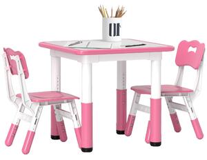 AIYAPLAY Height Adjustable Toddler Table and Chair Set, 3 Pcs Children Activity Table w/ 2 Chairs, for Playroom, Bedroom - Pink