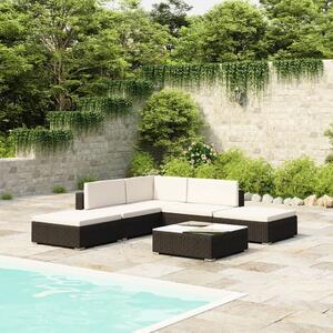 6 Piece Garden Lounge Set with Cushions Poly Rattan Black