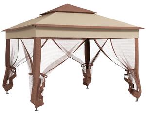 Outsunny 3 x 3m Pop Up Gazebo, Double-roof Garden Tent with Netting and Carry Bag, Party Event Shelter for Outdoor Patio, Khaki Aosom UK