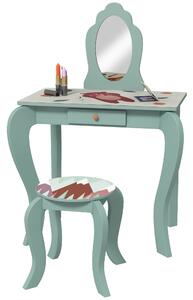 ZONEKIZ Kids Dressing Table with Mirror and Stool, Girls Vanity Table Makeup Desk with Drawer, Cute Animal Design, for 3-6 Years - Green