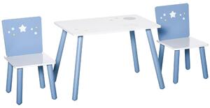 HOMCOM Kids' 3-Piece Furniture Set, Wooden Table and 2 Chairs with Star Design, Easy to Assemble, Blue/White