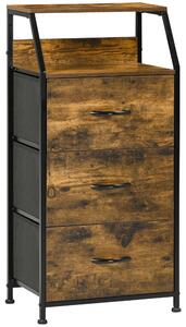 HOMCOM Industrial Storage Cabinet, Fabric Chest of Drawers with Display Shelves, 3 Drawers Storage Unit for Living Room, Rustic Brown