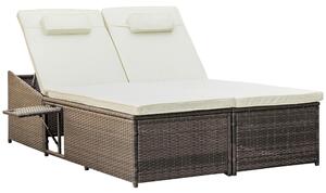 Outsunny 2 Seater Adjustable Double Rattan W/Tray-Brown/Cream-White