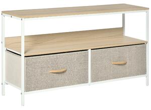 HOMCOM TV Console, Maple Wood Effect Stand with 2 Foldable Linen Drawers, Shelving for Living Room