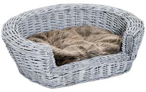 PawHut Willow Pet Sofa: Rattan Basket with Soft Cushion for Cats & Small Dogs, Durable Design, 57Lx46Wx17.5H cm, Grey