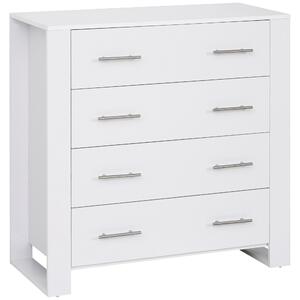HOMCOM Chest of 4 Drawers, White Storage Organizer Unit with Metal Handles & Base, Freestanding Furnishing for Living Room