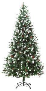 HOMCOM 6ft Artificial Snow-Flocked Pine Tree Holiday Home Christmas Decoration with Red Berries, Automatic Open - Green