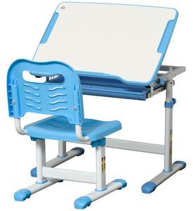 HOMCOM Kids Desk and Chair Set Height Adjustable Student Writing Desk Children School Study Table with Tiltable Desktop, Drawer, Pen Slot, Hook Blue