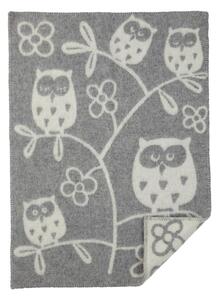 Klippan Yllefabrik Tree Owl wool blanket light grey