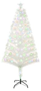 HOMCOM 5 Feet Prelit Artificial Christmas Tree with Fiber Optic LED Light, Holiday Home Xmas Decoration, White
