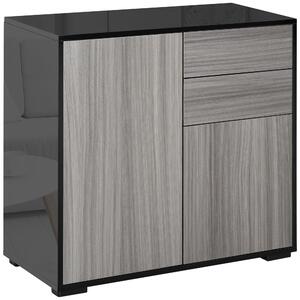HOMCOM Contemporary Freestanding Cabinet, Push-Open Design, 2 Drawer and 2 Door Storage, Light Grey and Black