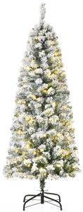 HOMCOM 5 Feet Pre Lit Christmas Tree Artificial Snow Flocked Christmas Tree with Warm White LED Light, Holiday Home Xmas Decoration, Green White