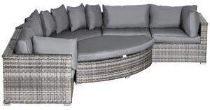 Outsunny 6-Seater Outdoor Rattan Wicker Sofa Set Half Round Patio Conversation Furniture Set w/ Cushions Grey Aosom UK