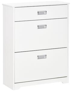 HOMCOM Shoe Cabinet with Tipping Storage Rack, 2 Pull-Down Doors, Drawer, Adjustable Shelf for Entryway, White Aosom UK