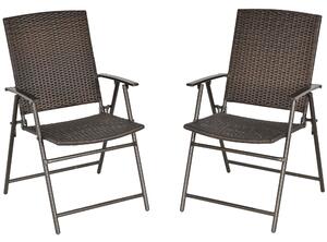 Outsunny 2pcs Folding Garden Chair Rattan Bistro Set with Armrest for Outdoor Steel Frame