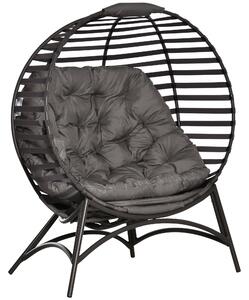 Outsunny 2 Seater Egg Chair with Soft Cushion, Steel Frame and Side Pocket, Garden Patio Basket Chair for Indoor, Outdoor, Brown