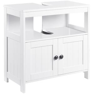 Kleankin Pedestal Under Sink Cabinet with Double Doors, Modern Bathroom Vanity Storage Unit with Shelves, White