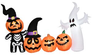 HOMCOM Next Day Delivery 8.5ft Inflatable Halloween Skeleton Pumpkin Ghost and White Ghost with Three Pumpkins, Blow-Up Outdoor LED Display