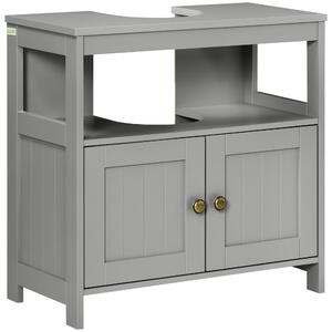 Kleankin Pedestal Under Sink Cabinet with Double Doors, Modern Bathroom Vanity Storage Unit with Shelves, Light Grey