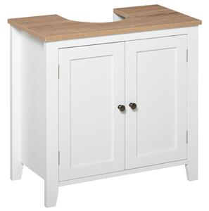 Kleankin Pedestal Under Sink Bathroom Cabinet, Space Saver Design with 2 Doors, Freestanding Organizer with Adjustable Shelf, White