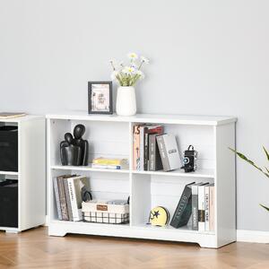 HOMCOM Simple Modern 4-Compartment Low Bookcase 2-Tier w/ Moving Shelves Cube Display Storage Unit Home Office Living Room Furniture White