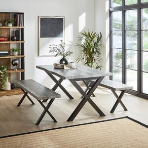 Ezra 6 Seater Rectangular Dining Table with 2 Benches Grey