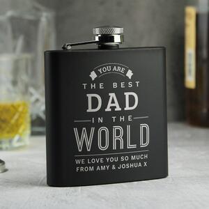 Personalised Best in The World Black Hip Flask Black