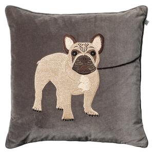 Chhatwal & Jonsson Embroidered French Bull Dog cushion cover 50x50 cm Grey