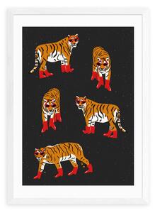 East End Prints Tigers In Red Boots Print by Tartagain Orange