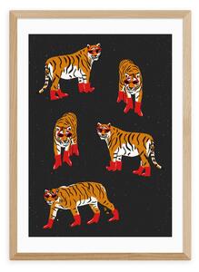 East End Prints Tigers In Red Boots Print by Tartagain Orange