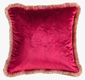 Misha Fringed Velvet Cushion in Scarlet