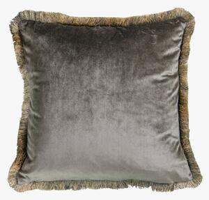 Misha Fringed Velvet Cushion in Moss
