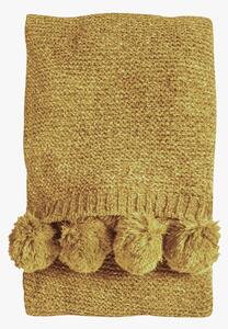 Gazelle Knitted Throw with Pom Poms in Yellow